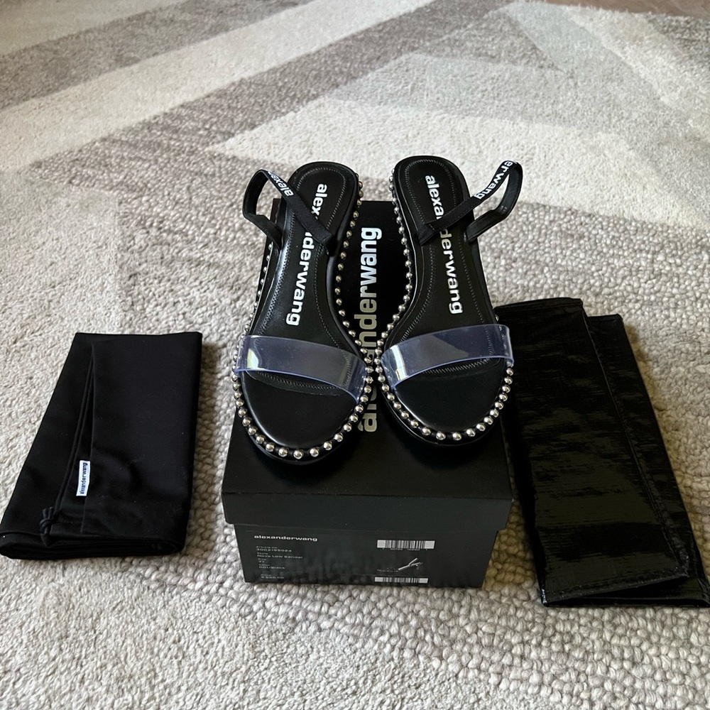 Alexander Wang Nova Logo Sandal Heels 37 $595 Brand New In Box